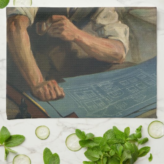 zakenarchitect en bouwblauwdrukken theedoek (Gevouwen)