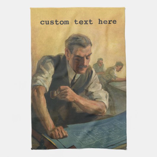 zakenarchitect en bouwblauwdrukken theedoek (Verticaal)