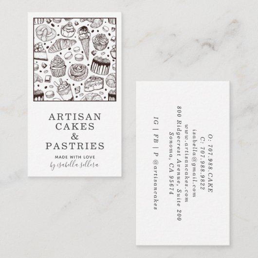 Zakenauto's van banketbakkersgebak en banketbakker visitekaartje (Voorkant / Achterkant)