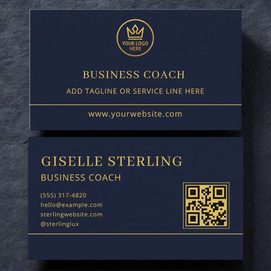 Zakencoach Blue Gold Logo QR Code Visitekaartje