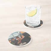 zakendoen, mensen aan het vliegticket Counter Zandsteen Onderzetter (Zijkant)