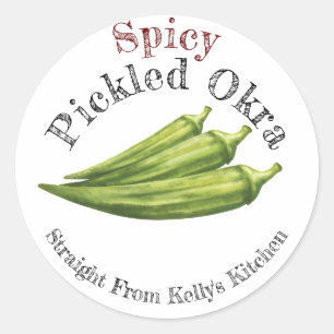 Zakenlabel voor pittige ingemaakte okra ronde sticker