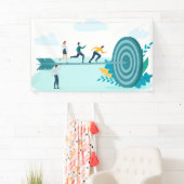 Zakenlieden rennen naar het doel spandoek (Insitu)