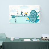 Zakenlieden rennen naar het doel spandoek (Beurs)