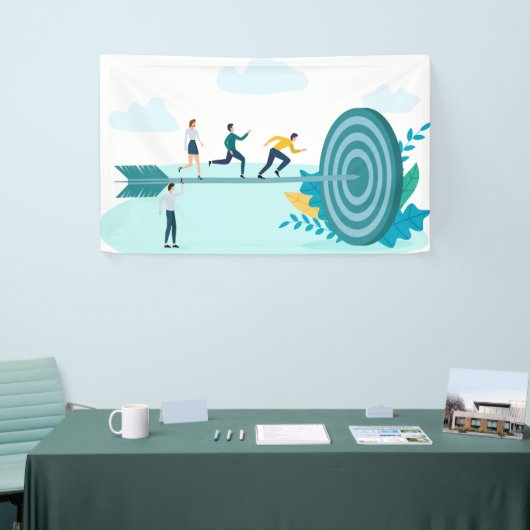 Zakenlieden rennen naar het doel spandoek (Beurs)