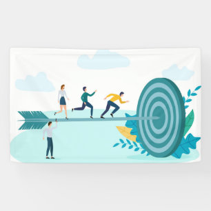 Zakenlieden rennen naar het doel spandoek