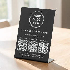 Zakenlogo 3 QR-codes Zwart Reclamebord Met Voetstuk