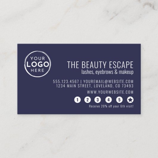 Zakenlogo Loyalty Card in Navy Blauw (Voorkant)