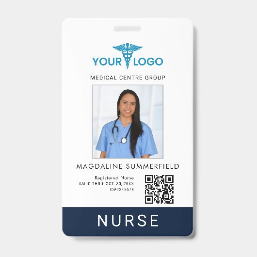 Zakenlogo QR-code afgestudeerde verpleegster foto Badge (Voorzijde)