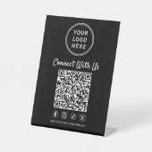 Zakenlogo QR-code Zwarte Tafelstandaard Reclamebord Met Voetstuk (Voorkant)