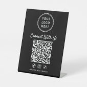 Zakenlogo QR-code Zwarte Tafelstandaard Reclamebord Met Voetstuk (Voorkant)