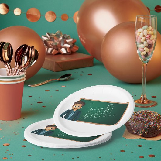 Zakenman die Borden op papier presenteert Papieren Bordje