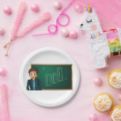 Zakenman die Borden op papier presenteert Papieren Bordje (Feest)