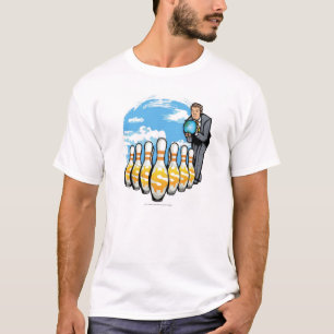 Zakenman gooit een wereldbol in de richting van ge t-shirt