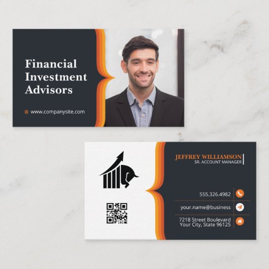 Zakenman lacht | Bedrijf | QR-code  Visitekaartje (Voorkant / Achterkant)