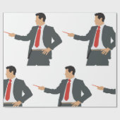 Zakenman Met Aanwijsstok In Pak Inpakpapier (Vlak)