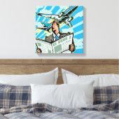 Zakenman met kranten en vliegtuigen boven canvas afdruk (Insitu (Slaapkamer))