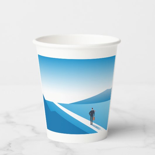 Zakenman op weg naar de toekomst papieren bekers (Voorkant)