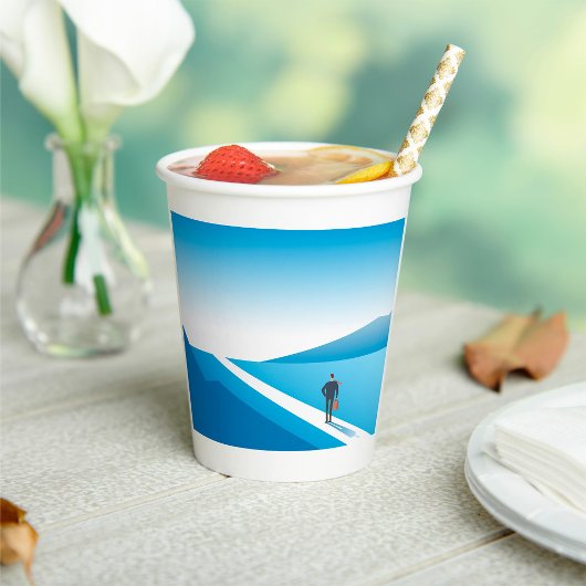 Zakenman op weg naar de toekomst papieren bekers