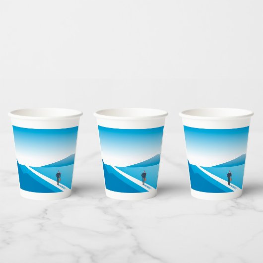 Zakenman op weg naar de toekomst papieren bekers