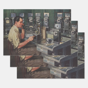 zakenman, telefonische reparateur betalen inpakpapier vel