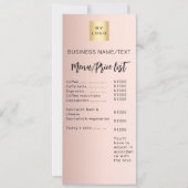 Zakenmenu prijslijst roos goud kaart (Voorkant)