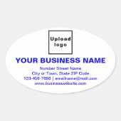 Zakenmerk Blauw Teksten over witte ovale sticker (Voorkant)