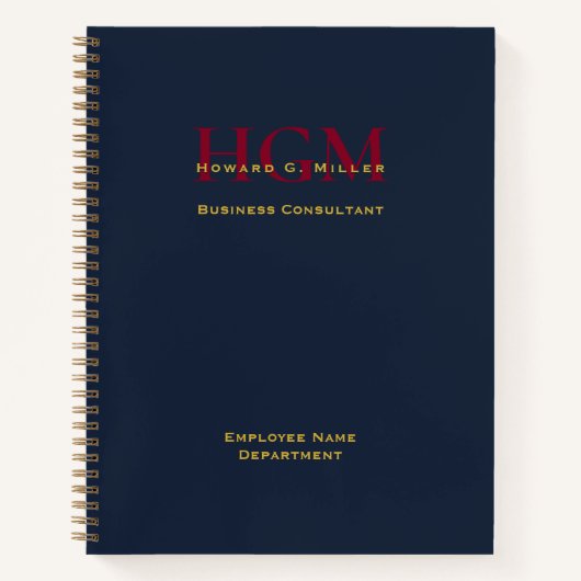 Zakenmonogram Logo marine Burgundy Gold Employee Notitieboek (Voorkant)