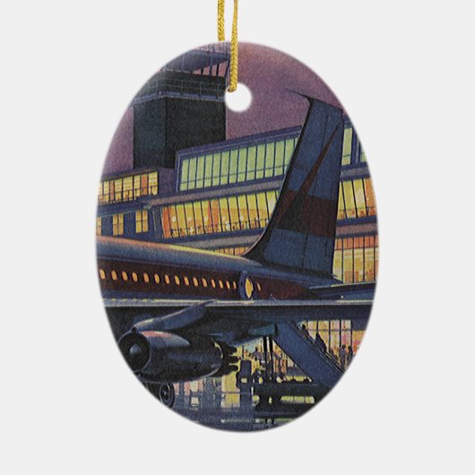  zakenpassagiers aan boord van het vliegtuig keramisch ornament (Achterkant)