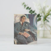  zakenreizen, lezen op het vliegtuig briefkaart (Staand voorkant)