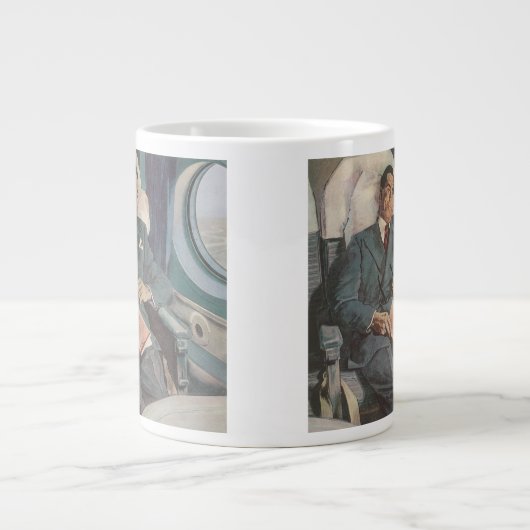  zakenreizen, lezen op het vliegtuig grote koffiekop (Voorkant)