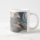  zakenreizen, lezen op het vliegtuig grote koffiekop (Rechts)