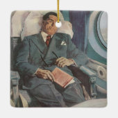 zakenreizen, lezen op het vliegtuig keramisch ornament (Achterkant)