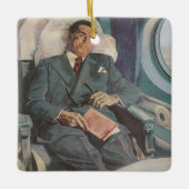 zakenreizen, lezen op het vliegtuig keramisch ornament (Voorkant)