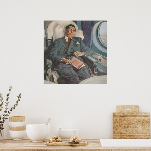 zakenreizen, lezen op het vliegtuig poster (Keuken)
