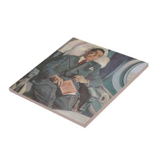  zakenreizen, lezen op het vliegtuig tegeltje (Zijkant)