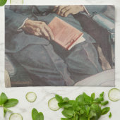 zakenreizen, lezen op het vliegtuig theedoek (Gevouwen)