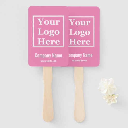 Zakenroze en wit Uw Logo hier Sjabloon Handwaaier (Voorkant en achterkant)