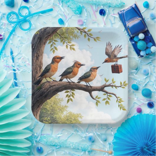 Zakenvogels op een boomtak papieren bordje (Feest)