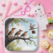 Zakenvogels op een boomtak papieren bordje (Feest)