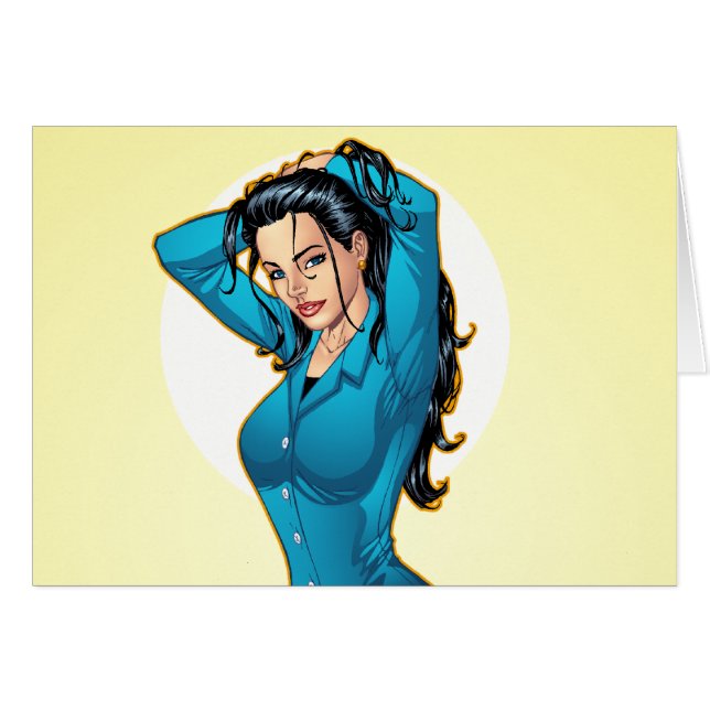 Zakenvrouw die haar haar haar haar haar hand opzui (Voorkant Horizontaal)