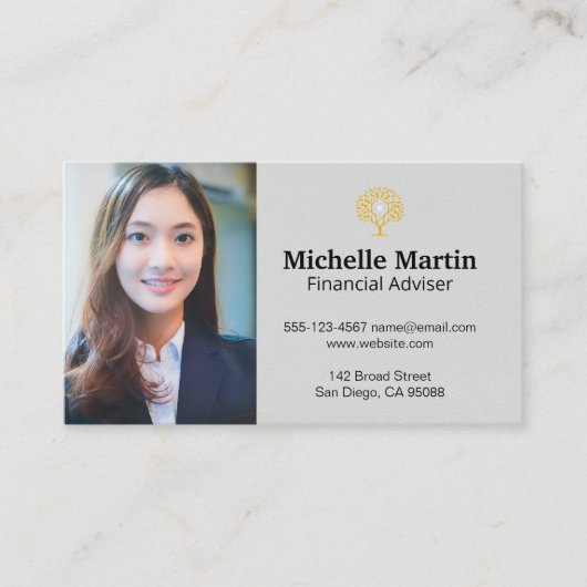 zakenvrouw | Financiële geldboom Logo Visitekaartje (Voorkant)