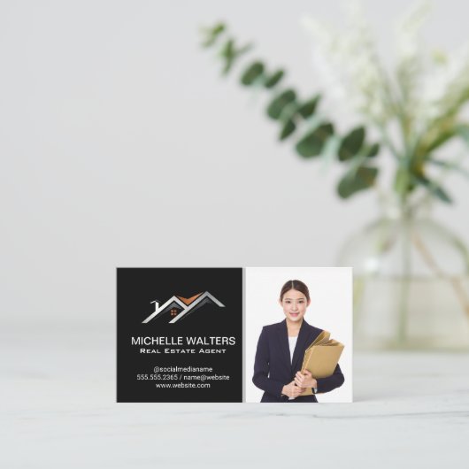 Zakenvrouw | Logo onroerend goed Visitekaartje (Staand voorkant)