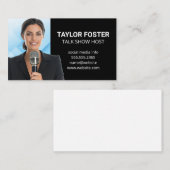 Zakenvrouw met microfoon visitekaartje (Voorkant / Achterkant)