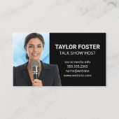 Zakenvrouw met microfoon visitekaartje (Voorkant)