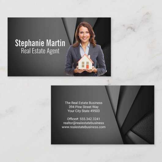 Zakenvrouw met modelhuis | Vastgoed Visitekaartje (Voorkant / Achterkant)