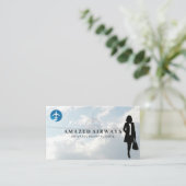 Zakenvrouw reizen | Vliegtuiglogo Visitekaartje (Staand voorkant)