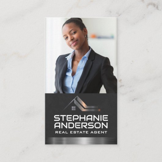 Zakenvrouw | Vastgoedlogo | Metalen rand Visitekaartje (Voorkant)