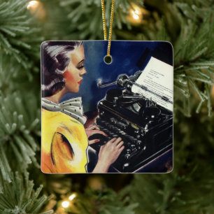 Zakenvrouwelijke secretaresse uit het verleden typ keramisch ornament