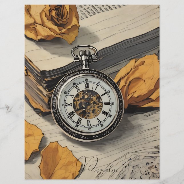  zakhorloge Roos Bloemen Scrapbook Papier (Voorkant)